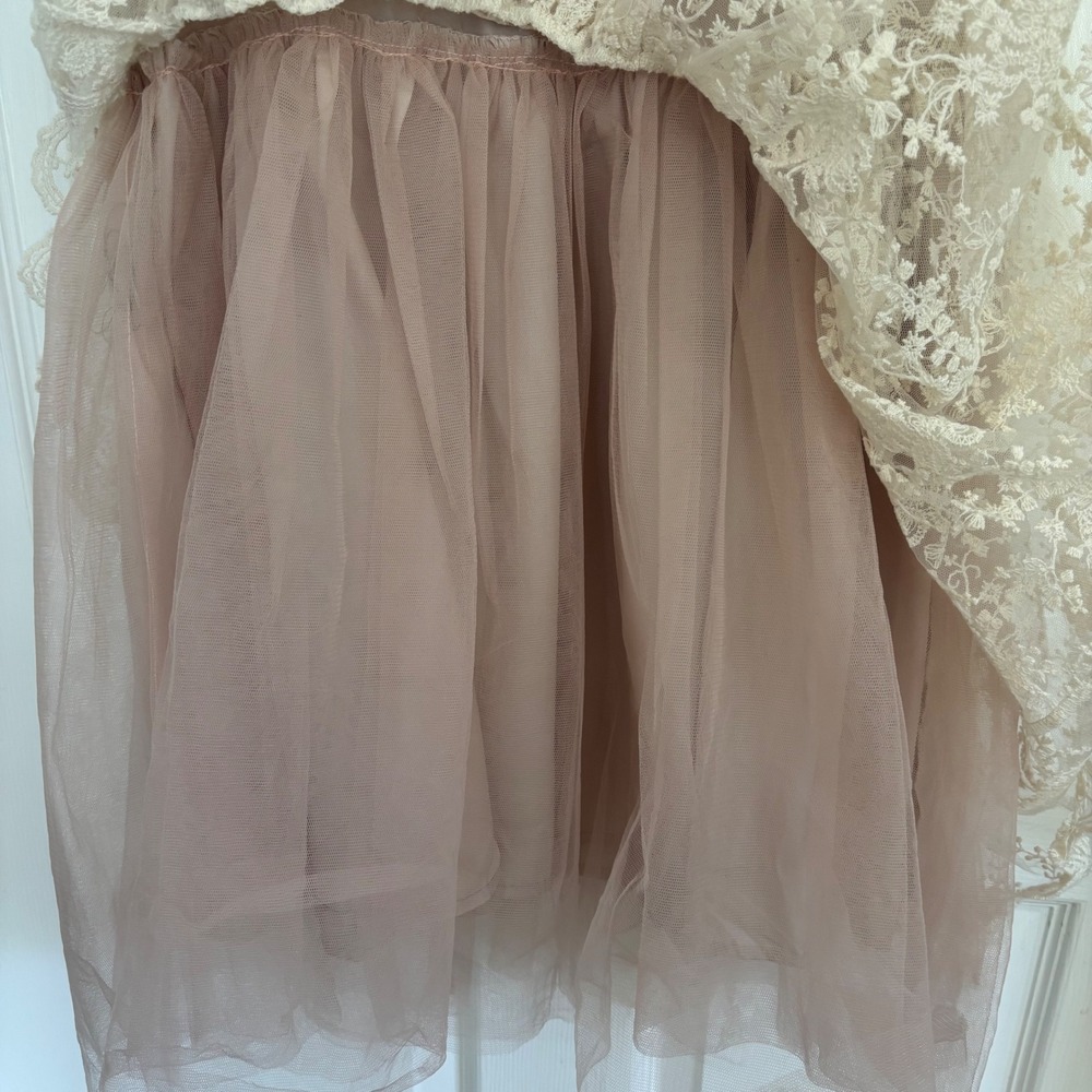 Blush Floral Lace Dress Girls Size L Pink Good Tulle Tiered Princess Cottage - Picture 5 of 6